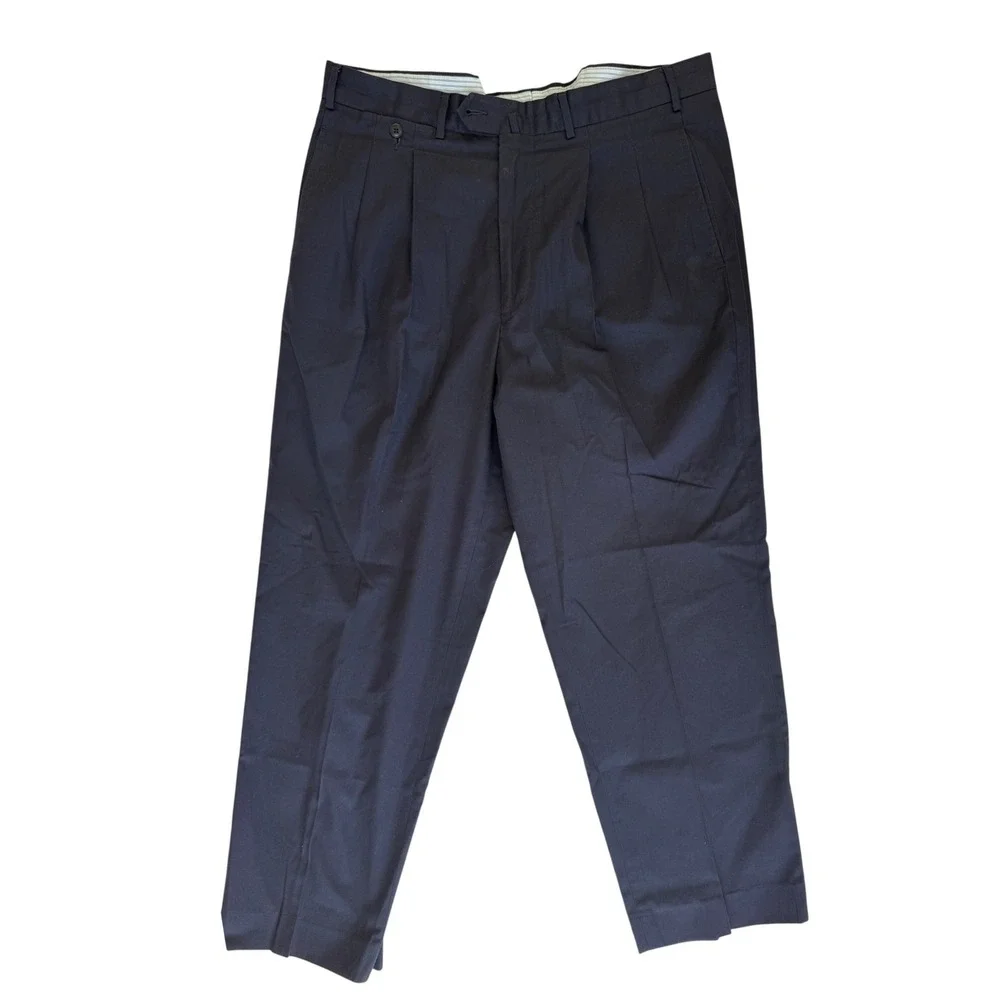 Vintage Faconnable Mens Pleated Dress Chino Pants 38 Navy Business Formal Office
